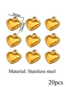 20pcs Stainless Steel 18K Gold Plated Pendants: Red Heart Shaped Pendant, Earrings, Bracelet And Necklace - DIY Jewelry Making Supplies - Pendants - View 8