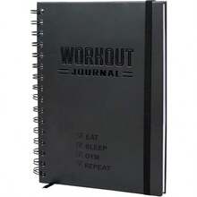 Hardcover Fitness Journal Workout Planner Men Women - A5(5. 8.3") Sturdy Workout Log Book To Track Gym Home Workouts - Fitness + A.Black - View 1