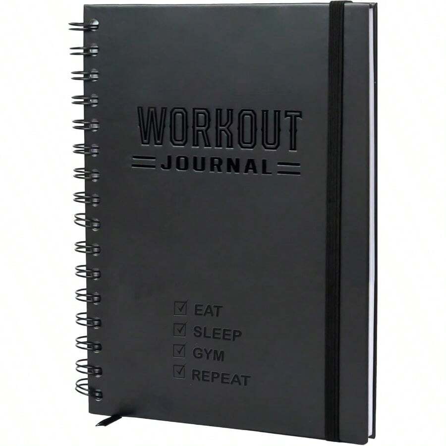 Hardcover Fitness Journal Workout Planner Men Women - A5(5. 8.3") Sturdy Workout Log Book To Track Gym Home Workouts - Fitness + A.Black - View 1