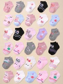 10/20 Pairs Rabbit Flower Butterfly Heart Jacquard Short Socks, Girls Toddler Sports Socks, Soft Breathable Elastic, 0-36M School Wear, Baby Socks - Multicolor - View 6