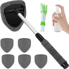 8pcs Car Windshield Cleaning Tool Set With Extendable Handle, 5pcs Reusable And Washable Microfiber Towel Pads, Brush, Empty Spray Bottle, Suitable For Car Glass, Windshield Wipers, SUV, RV And Home Windows - A - View 11