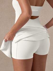 TimeOff Women's One Piece Solid Color Halter Neck Backless Pocket Lined Shorts Sports Romper - White - View 5