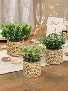 1/2/3pcs Artificial Grass Vine Small Potted Plants, Same Style, Gift, Artificial Plants, Green, PE And Polyester Fiber Material, Handmade, Wedding Decoration - Green-f - View 10