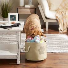 Foldable Pet Storage Basket - Cat & Dog Clothing Organizer Box And Toy Storage Box, Great Holiday Gift, Foldable Pet Wardrobe, Space-Saving Multi-Purpose Pet Supplies Storage Box With Handles - Brown - View 3