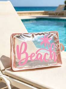 Colorful Clear Makeup Bag Beach Pattern,Waterproof Zipper Beach Toiletry Bag, Portable Summer Travel Cosmetic Storage Pouch,Outdoor Sun Protection Storage Bag,Women Holiday Essentials,Suitable For Vacation, Bathroom, Summer Beach,Swimming - Multicolor - View 10