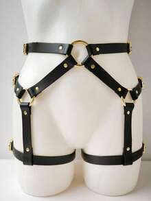 1pc Women's Dark Gothic Style Bondage Waist Belt Leg Ring Harness With Metal Rings, Butt Lifting Design, Suitable For Couples Dating, Bar, Clubbing, Performance Events - Black - View 2