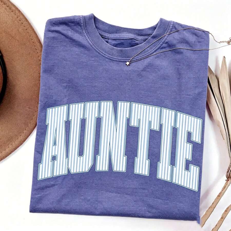 [100% Cotton][100% Cotton] ®   Auntie Shirt, Aunt Shirt, Plaid Auntie, New Aunt Gift, Pregnancy Announcement, Gift For Aunt, Pregnancy R - 藍色 - 查看 1
