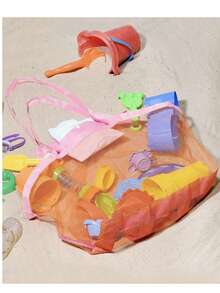 1pc Beach Bag, Mesh Handheld Children's Toy Storage Bag, Travel Foldable Organizer Mesh Bag For Outdoor Use,Back To School,Back To School - Pink - View 1