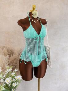 2026 New Mint Green Lace Bikini Set, Elegant Summer Beach Holiday Women Swimwear Vacation - Mint Blue - View 5