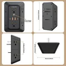 三面式突波保護插座延長器 – 6 個 AC 插孔 + 4 個 USB 接口 (2 個 USB C)，家用、旅行、辦公室牆壁充電電源條 - 查看 9