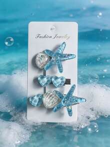 11入海洋主題海星與貝殼髮夾，可愛風淺藍色愛心萬用鱷魚夾，適合海邊旅遊、海邊拍照、泳池派對、日常休閒穿搭、約會禮物 - 彩色 - 查看 9