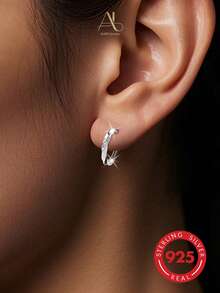 925 Sterling Silver Minimal Cubic Zirconia Women Earrings - Silver - View 8