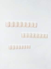 24pcs Short Square Shaped Solid Color French Style False Nails, Simple Nail Art Tips, Nail Patch Set For Fingers Press On Nails Nail Supplies - Pink - View 2