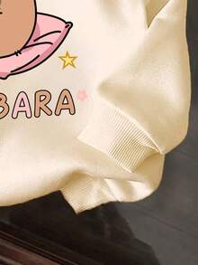 Young Girl Capybara Print Warm Sports Sweatshirt - Apricot - View 4