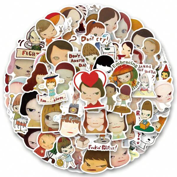Bộ 113 miếng nhãn dán Yoshitomo Nara | Nhãn dán họa tiết đẹp, decal trang trí cổ điển cho chai lọ, giấy trang trí, ghi chép, laptop, cản xe, ván trượt, scrapbook, vali, tủ lạnh, sổ kế hoạch, bàn phím, nhãn dán ô tô