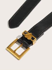 1 pieza Cinturón de mujer con hebilla dorada vintage, cinturón de cuero PU clásico y versátil, accesorio de moda estilo chica hot adecuado para pantalones y vestidos, perfecto para uso diario, reuniones, fiestas - Negro - Ver 4