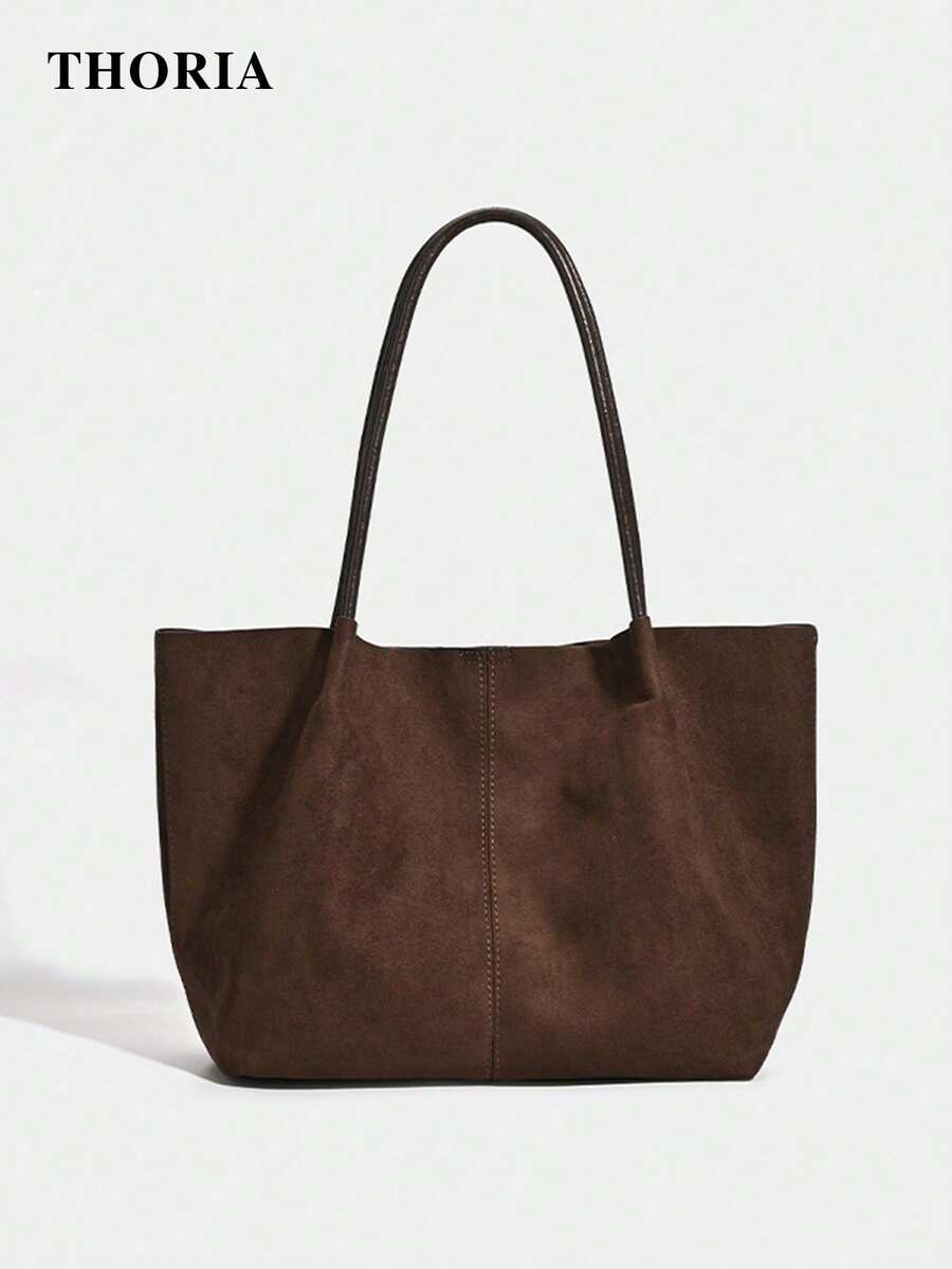 Bolso de ante marrón café retro, nueva colección primavera 2026. Bolso de hombro de gran capacidad con bolsillo pequeño y bolso de axila, para uso empresarial y casual, ideal para ir al trabajo, compras, citas, viajes, estudiantes universitarios y otras ocasiones. Bolso de mano para mujer, de uso diario.