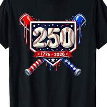 Cotton T-Shirt For Boys And Girls, Casual T-Shirt With Vintage Design Commemorating The 250th Anniversary Of The Independence Of The United States From 1776 To 2026, In Black. - 黑色 - 查看 1