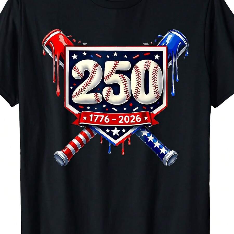 Cotton T-Shirt For Boys And Girls, Casual T-Shirt With Vintage Design Commemorating The 250th Anniversary Of The Independence Of The United States From 1776 To 2026, In Black. - 黑色 - 查看 1