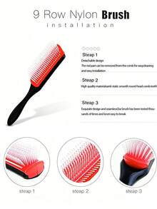 Juego de 6 peines para el cabello, incluye peine de dientes anchos, peine de pulpo, peine de masaje, peine de cardado, peine de cola, peine para bordes y cabello posterior, peine de sección y peinado, peine de salón para rizos, peine desenredante, adecuado para todo tipo de cabello - Negro - Ver 3