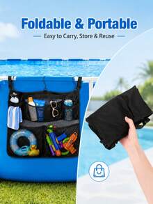 1pc/Set Large Capacity Hanging Pool Storage Organizer Bag, Foldable Mesh Toy Storage Bag With Multiple Pockets, Hooks And Adjustable Shoulder Strap, Suitable For Above Ground Pool, Bathroom And Outdoor Accessories - Multiple Styles - View 7