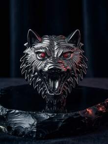 1pc Vintage Metal Wolf Head Brooch For Men, Personalized Animal Shaped Lapel Pin, Fashion Clothing Accessory, Cool Style - Black - View 5