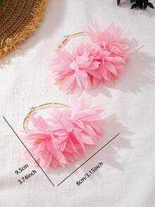 2 Pieces/Set Of Bohemian Style Pink Floral Fabric Earrings, Suitable For Women's Gatherings And Holiday Gifts - Pink - View 5