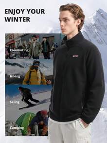 CAMEL CROWN Men's Outdoor Fleece Jacket, Autumn/Winter Outdoor Fleece Jacket, Double-Sided Fleece Lining Warm Stand Collar Windproof Outer Shell Jacket - Phantom Black - View 5