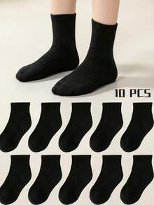 10 Pasang Kaos Kaki Anak-Anak, Katun Tipis, Bernapas, Menyerap Keringat, Cocok untuk Olahraga, Kasual, dan Serbaguna. - Hitam - View 4