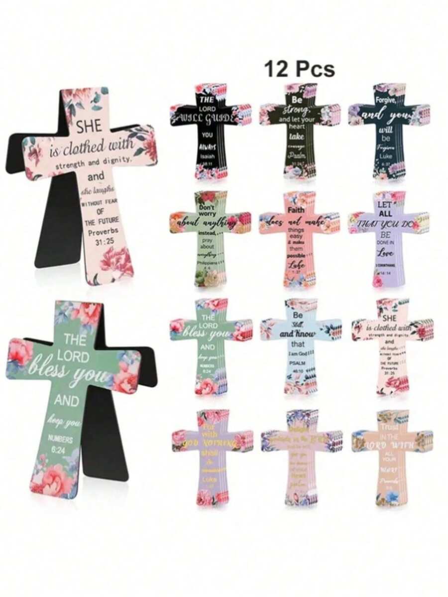 12 Magnetic Cross Bookmarks, Designed As Gifts For Bible Study, Readers, Educators And Students - Elegant Bookmarks With Inspirational Quotes, Suitable For Women To Use While Reading At School - Multicolor - View 1
