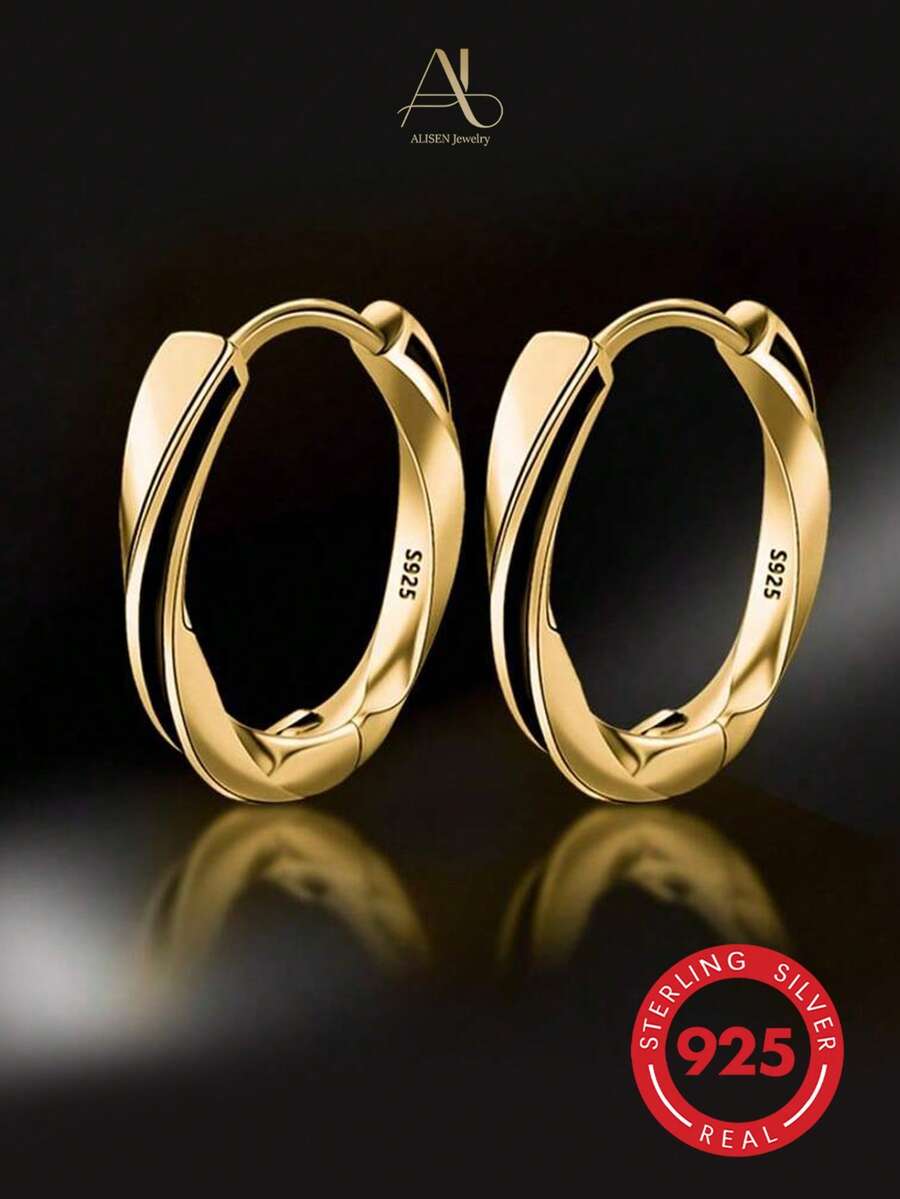 S925 Silver Black Resin Circle Minimalist Fashion Earrings For Women