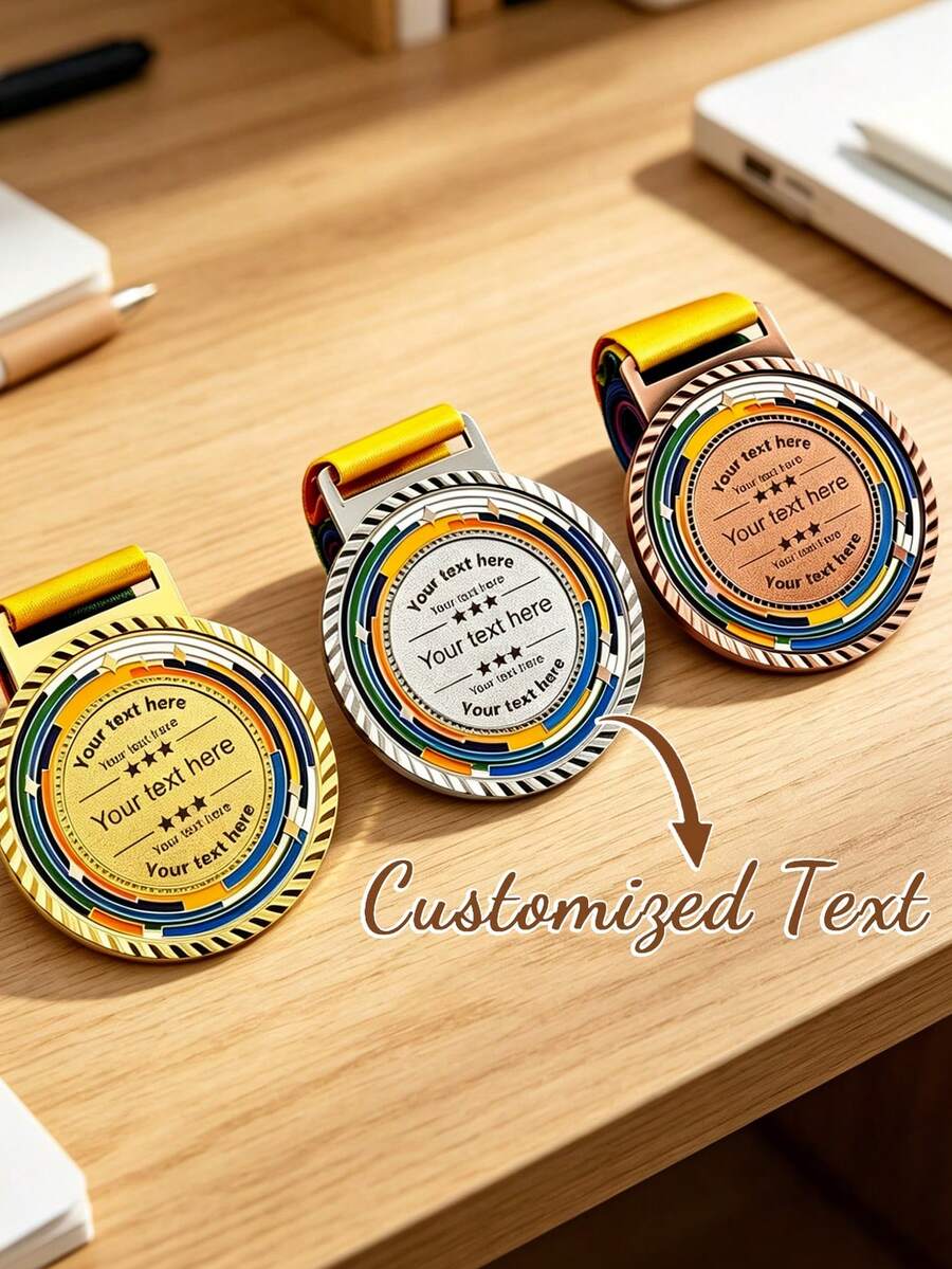 Custom Stainless Steel Medal: A Gold-Plated Sports Medal Featuring Customizable Text. Create A Personalized Award Complete With Logos And Names-Perfect For School And Family Support, Prizes For Adult Sports Leagues, Motivational Gifts, And Highly Com - Multicolor - View 1