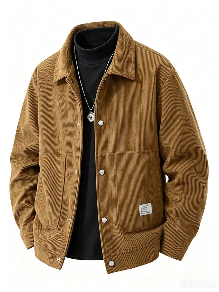 Men's Casual Sports Corduroy Windbreaker Jacket, Spring/Autumn Retro Multi-Pocket Utility Jacket - Coffee Brown - View 1