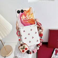 keshengtai PU Leather Cherry Pattern Phone Case With Wrist Strap, Hard PC Backplate Protective Phone Case Compatible With Motorola Razr 70, 70 Ultra, Razr 60, Razr 60 Ultra, Razr 50, Razr 50 Ultra - White - View 4