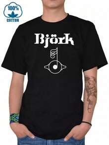 Camisetas de hombre con el patrón de Björk y una nota musical en un ojo, representan la singularidad y la visión artística de la cantante islandesa. Camiseta de hombre% algodón para vera - Negro - Ver 1