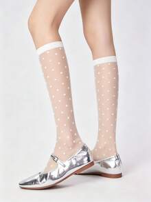 Polka Dot Floral High-Top Sheer Stockings, JK Style, Preppy Look, Perfect For Back-To-School Outfits. - Multicolor - View 7