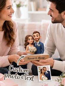 Personalized Cartoon Photo Acrylic Plaque, Customizable With Your Photos And Text, Photos Presented In Cartoon Style, Comes With Solid Wood Base. Suitable For Your Pet Photos, Couple Photos, Family Photos, Best Friend Photos, Anime And Artworks. A Birthday Surprise For Your Loved Ones, Ideal Christmas Gift, Anniversary Gift, Celebrate Your Journey, Holiday Thank You Gift, Souvenir For Special People. - Multicolor - View 3
