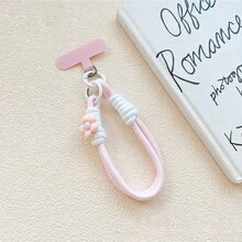 1pc Ins Style Summer Dopamine Floral Woven Phone Lanyard Multifunctional Short Hand-Carried Strap With Clip - Multicolor - View 3