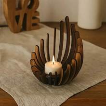 1/2/Pcs Creative Lotus-Shaped Natural Wood Tea Light Holder: Natural Wooden Candle Holder With Flame-Inspired Design And Handcrafted Finish, Perfect For Halloween, Christmas, Home Decor Or Adding Atmosphere To Wedding Proposals (Requires Manual Assembly) - Brown - View 7