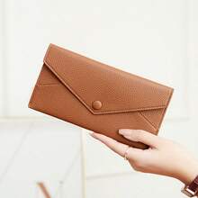 Fashionable New Women's Snap Button Long Slim Clutch Wallet, Minimalist Multi-Slot Soft Leather Card Holder - Multicolor - View 8