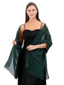 Women's Soft Solid Color Sheer Shawl Prom Party Dress Accessory Chiffon Wrap - Dark Green - View 2