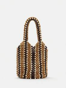 1 Stück handgefertigte Perlen-Tasche, Farbblock Nischen-Handtasche, Strand-Reisetasche, Urlaub-Lässig-Tasche, vielseitige Damen-Tasche für Pendeln, Lässig, Alltag, Einkaufen, Reisen, Ausflüge, passt zu Camisole, T-Shirt, Bluse, Kleid, Slip-Kleid, Bluse Erste Wahl. - Verschiedenfarbig - Übersicht 11