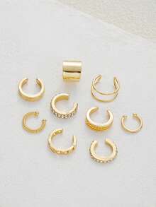 18pcs Random Style Simple Fashion Metal Geometric Multi- Ear Clip Earrings Set For Women, Couples, Sisters, Vacation, Date, Gift, Daily Casual, Party, Wedding, Holiday, Matching, Mom, Friend - Yellow Gold - View 3
