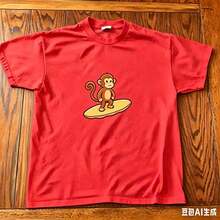 2026 Summer New Arrival [100% Cotton][Graphic Tee] Surfing Graphic T-Shirt – Tee, Cute Cartoon Monkey Shirt, Unisex Casual Streetwear Top,T-Shirt - 鮮紅色 - 查看 12