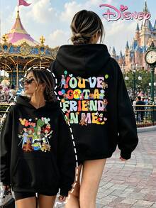 Disney Women's Hooded Sweatshirt, Unisex Sweatshirt, Colorful Letter Toy Story Collaboration Sweatshirt With Heart And Balloon Print. - Black - View 1