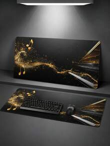 1pc XXL Large Black & Gold Music Piano Pattern Mouse Pad, 35.4X15.7 Inch Keyboard Mouse Accessory Desk Mat, Non-Slip Rubber Bottom Washable Durable, Cool Neon Lights Gold Musical Notes Desktop Protector, Suitable For Gaming Esports Office Home Use, Laptop Desktop Decoration, Back To School Season Student Study Mat, Perfect Gift For Father's Day Graduation Season - View 8