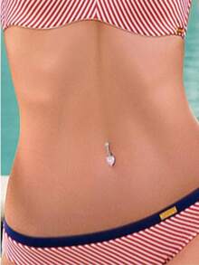 1-5pcs Elegant Pink CZ Butterfly Dangle Clip-On Belly Ring, Silver Plated No-Piercing Navel Ring For Women, Beach & Party Jewelry - Pink - View 4