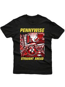Camiseta Oversize Estilo Punk con Diseño " Straight Ahead" | Letras Amarillas y Cara de  Roja, Camiseta Casual Unisex Transpirable, Ideal para Gimnasio, Fiestas y Ropa Casu - Negro - Ver 1