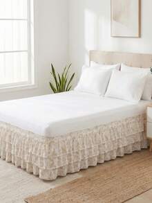 1pc Fresh Floral 3-Layer Bed Skirt (1pc/Pack), Simple Classic Design, Suitable For Daily Use, Made Of Comfortable Breathable Polyester Fabric, Suitable For All Seasons - Multicolor - View 3