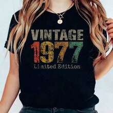 Camisetas Gráficas 100% Algodón, Camiseta Casual Estampada de Edición Limitada para el 47º Cumpleaños, Vintage 1977, Camiseta Gráfica de Manga Corta para Mujer SuCottno - Burdeos - Ver 1